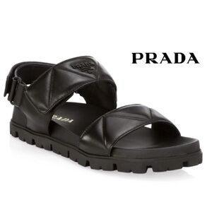 Prada Padded Quilted Leather Sport Black Sandals | Size 38 VGUC